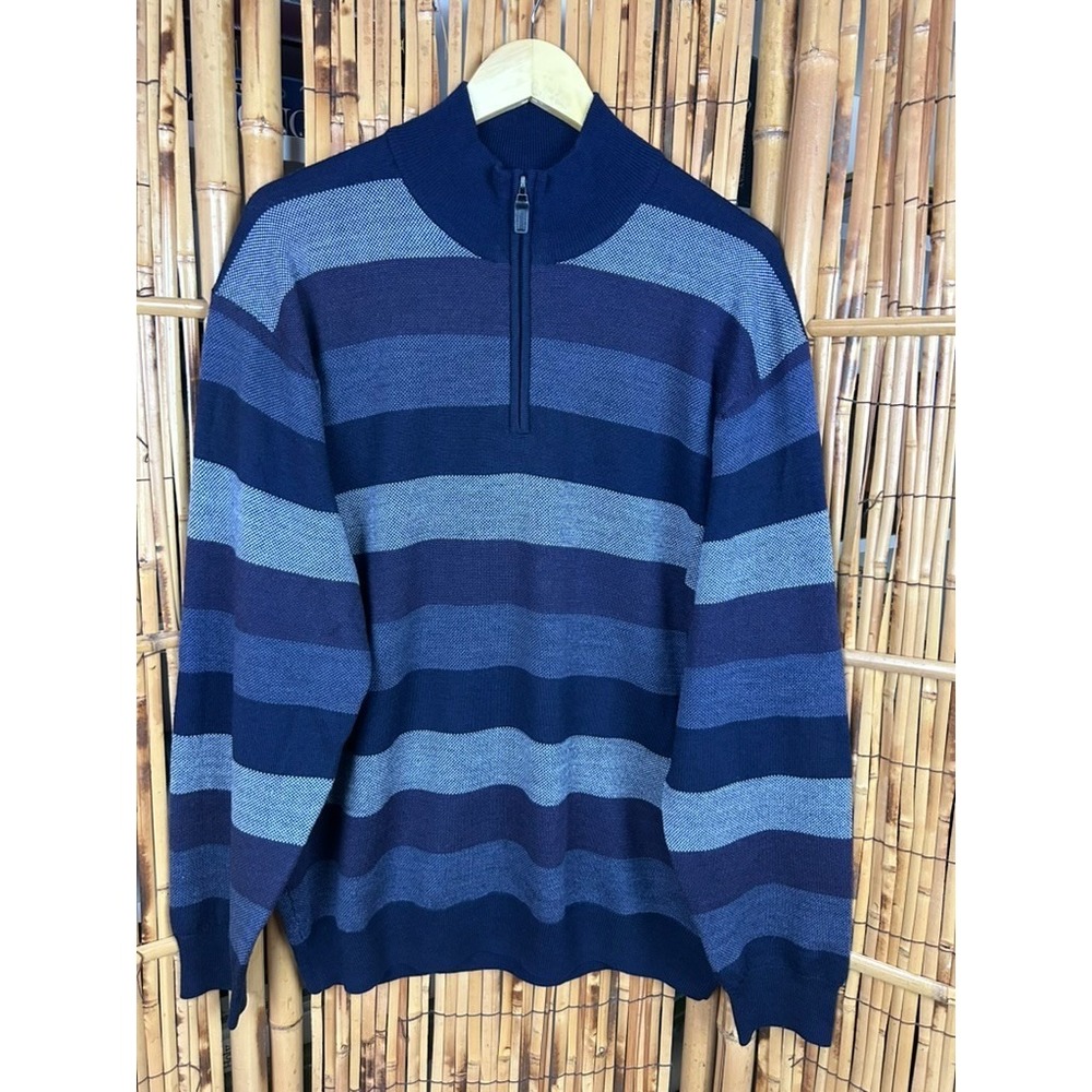 JoS A Bank Signature Collection Mens XXL 1/4 Zip Sweater Merino Wool Blue Gray